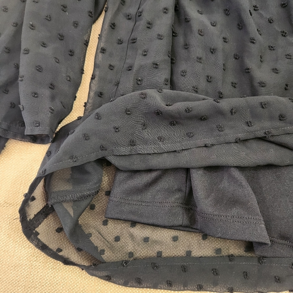 Style & Co‎ Women's XL Deep Black Swissdot Velvet Yolk Accent Blouse w/Camisole - Picture 6 of 9